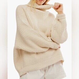 NEW Free People Swim Too Deep Turtleneck Sweater Womens L Knit Oversized Cozy